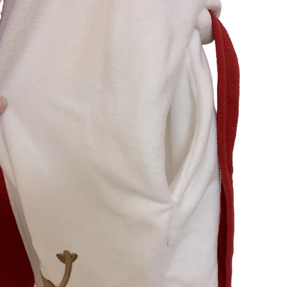 The Company Store Bathrobe Boys or Girls Hooded Fleece Size Med White Burgundy